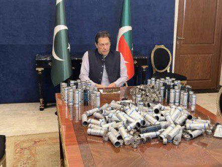 Imran Khan with shells fired at his home in Zaman Park March 2023